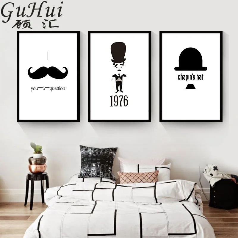 Абстрактная фигура Chaplin Холст Картина кино плакат Бар Декор Классическая шапка с