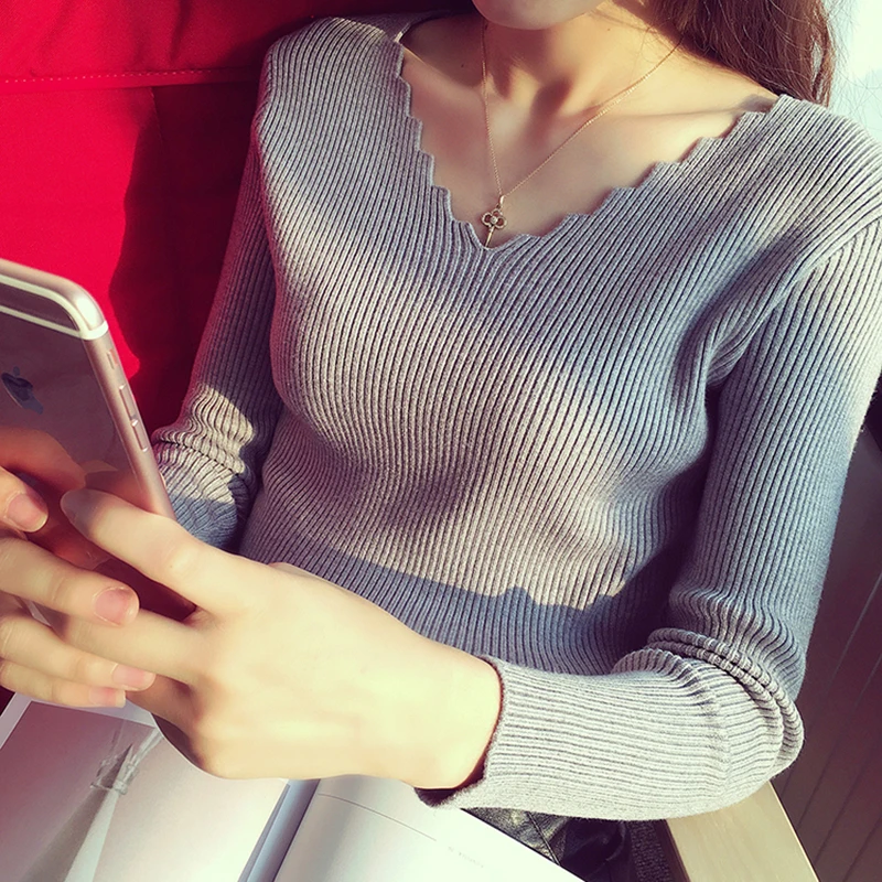 2017 Free Shipping Women Stretch Knit Undershirt Retro Solid Sweater Knitted Wear Knitting Slim Pullovers | Женская одежда