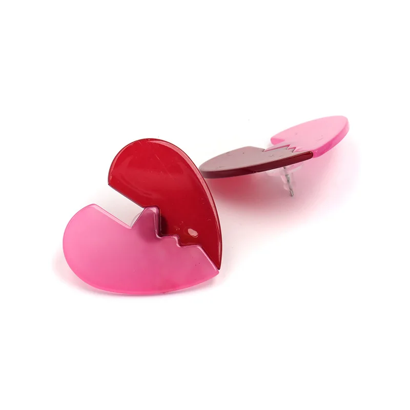 3 colors heart shape stud earrings acrylic splice hit color face statement broken fashion jewelry for women | Украшения и