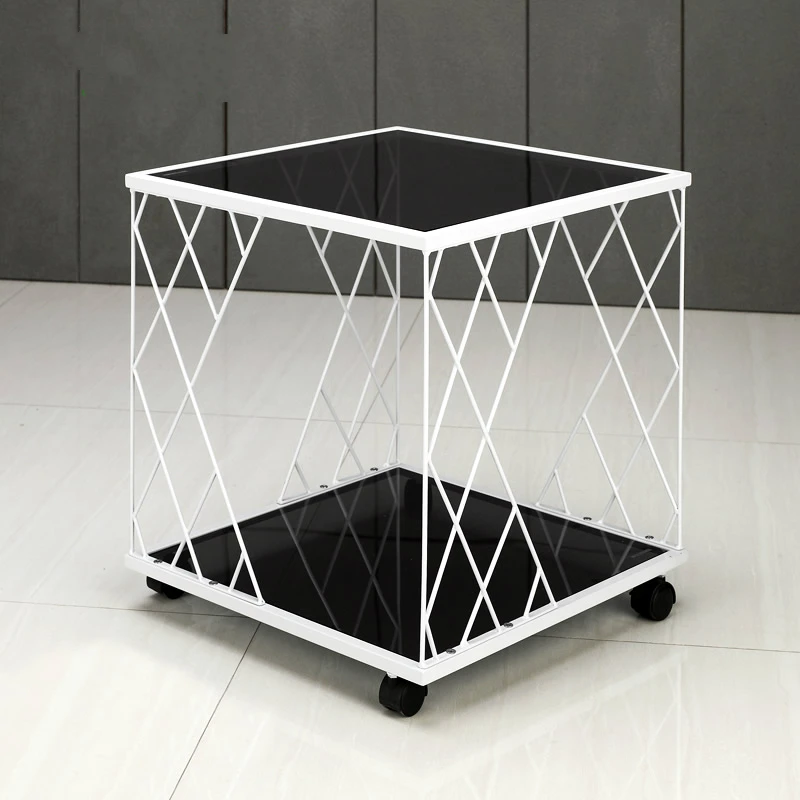 

Glass and Metal Modern Sofa Small Coffee Table Angle Simple Fashion Small Toughened Glass Sofa Corner Table