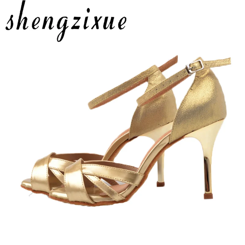 Shengzixue/женские туфли для латинских танцев зеленая змея текстура PU и золотой или