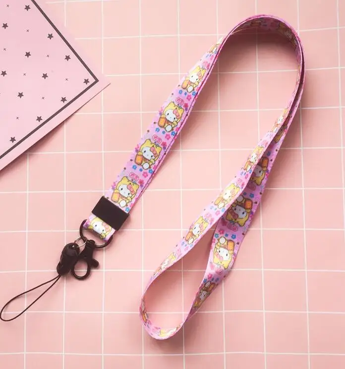 New 1 Pcs Cartoon anime Good luck kitty cat pink Neck Straps Lanyards Mobile Phone DIY ID Card Key Condole belt |