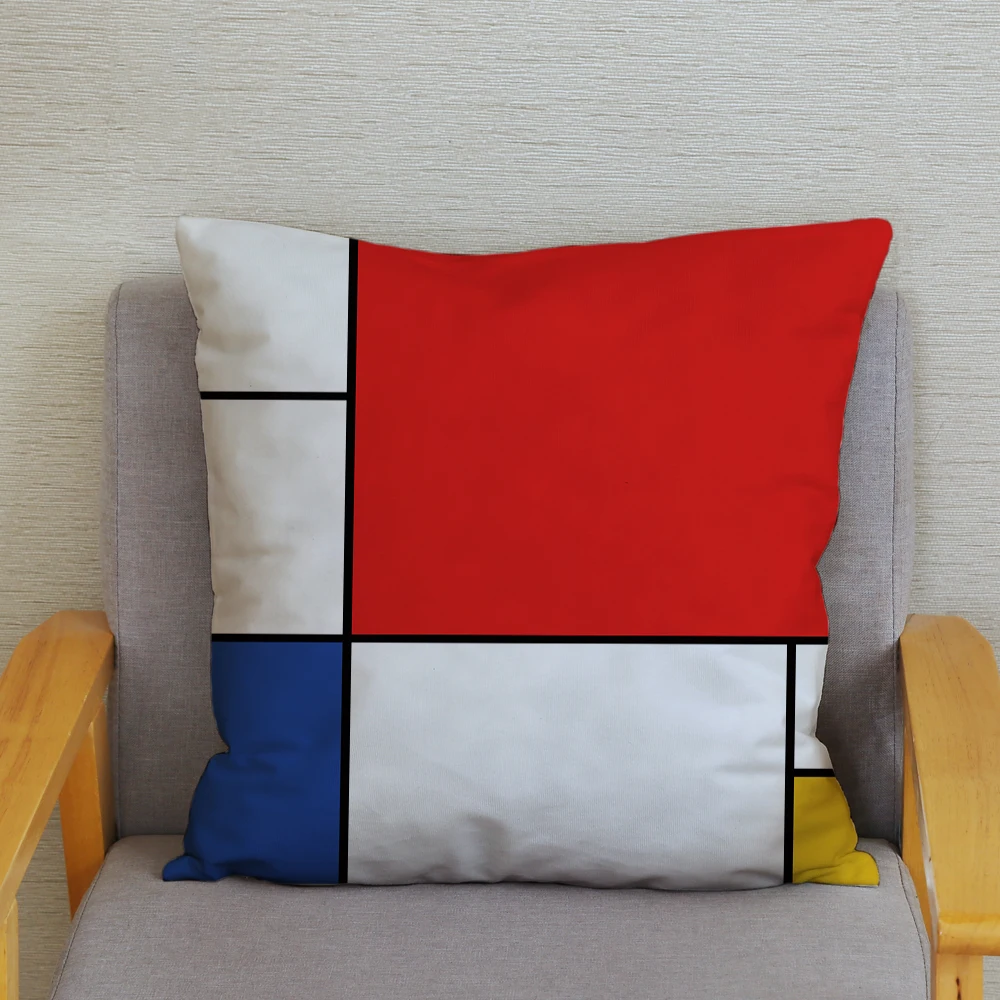 Mondrian красно-желтая наволочка с геометрическим рисунком 45*45 см супер мягкие