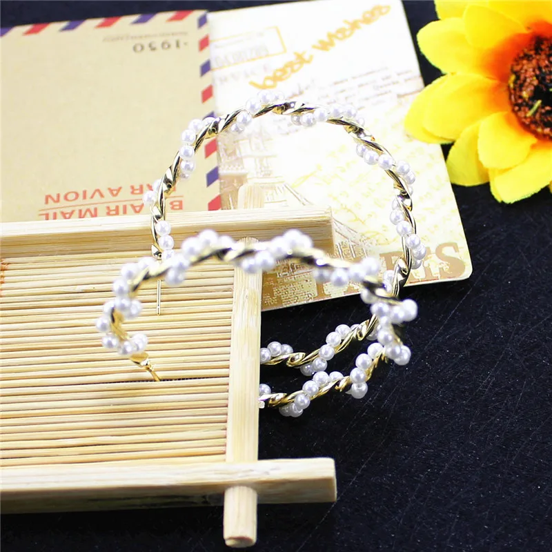 Женские серьги с имитацией под жемчуг XQ белые витые круглые большие в стиле