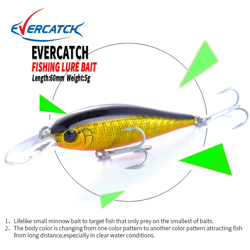EVERCATCH 60 мм/5 г Гольян Тонущая приманка вольфрамовый шар VMC крючок Swimbait Iscas