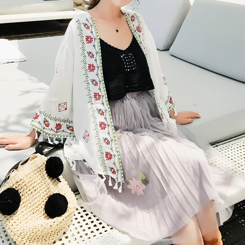 Одежда в восточном стиле женский кардиган с вышивкой фольклорный Ретро