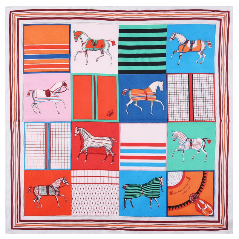 

Horses Prints Small Square 100% Twill Silk Scarf Neckerchief Headband 21X21 Inches Hand Rolled Edges