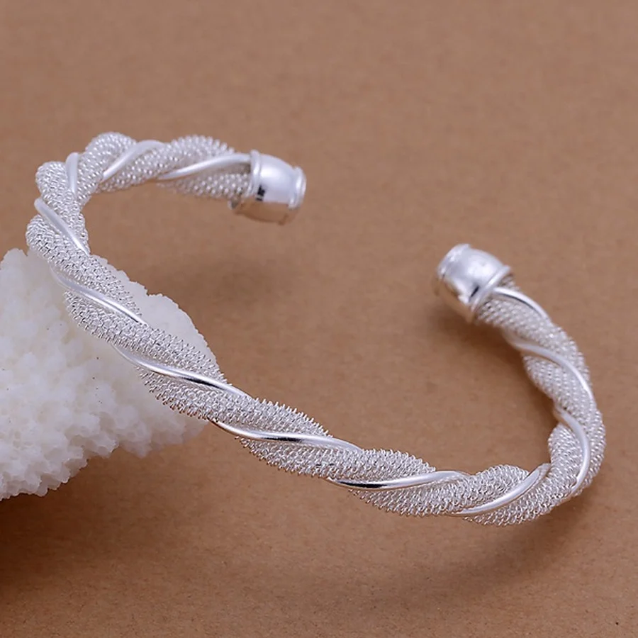 

lady wedding Christmas gift Silver color jewelry retro fashion women personality twisting line net round bracelet B020