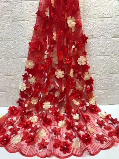 Красный Высокое качество Тюль Кружево 2019 африканская кружевная ткань 3d цветок