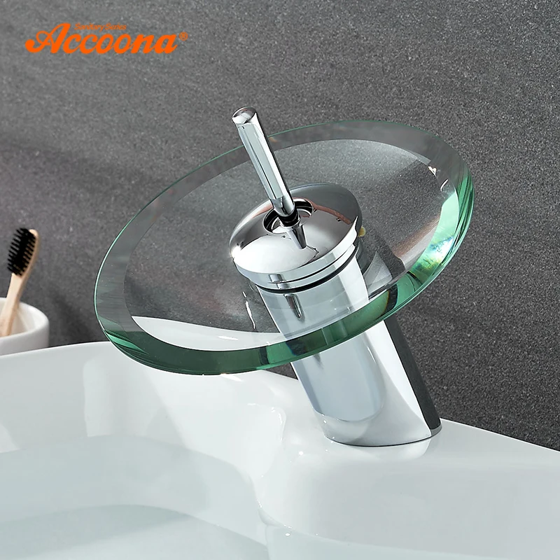 Круговой стеклянный смеситель Accoona для раковины набор с одной ручкой по центру