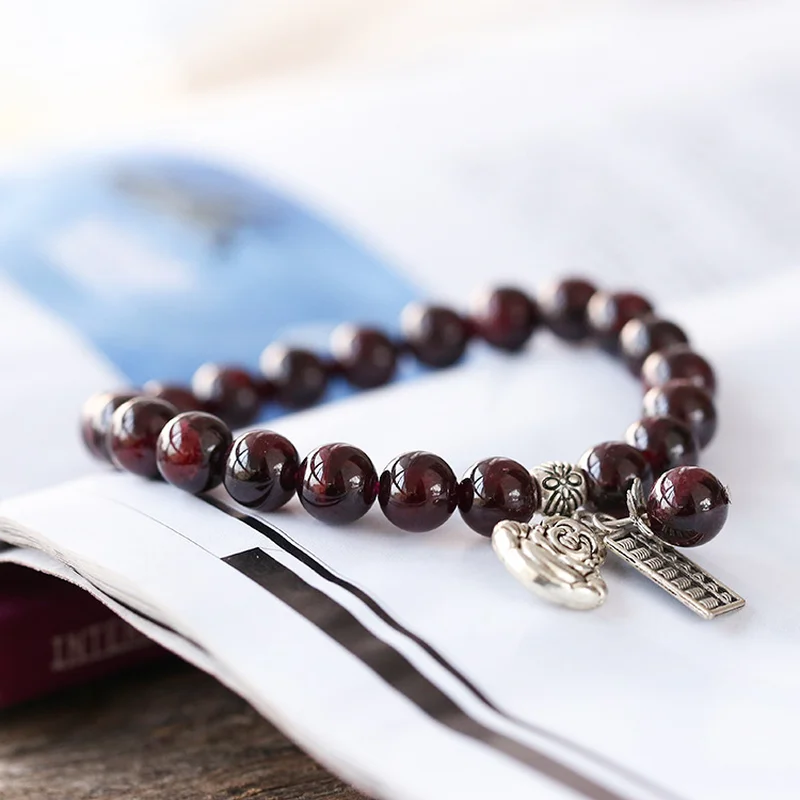 100% AAA 8mm Natural Garnet Bracelet For Women Wine Red Men Jewelry Leaf Shape Chain Gifts | Украшения и аксессуары