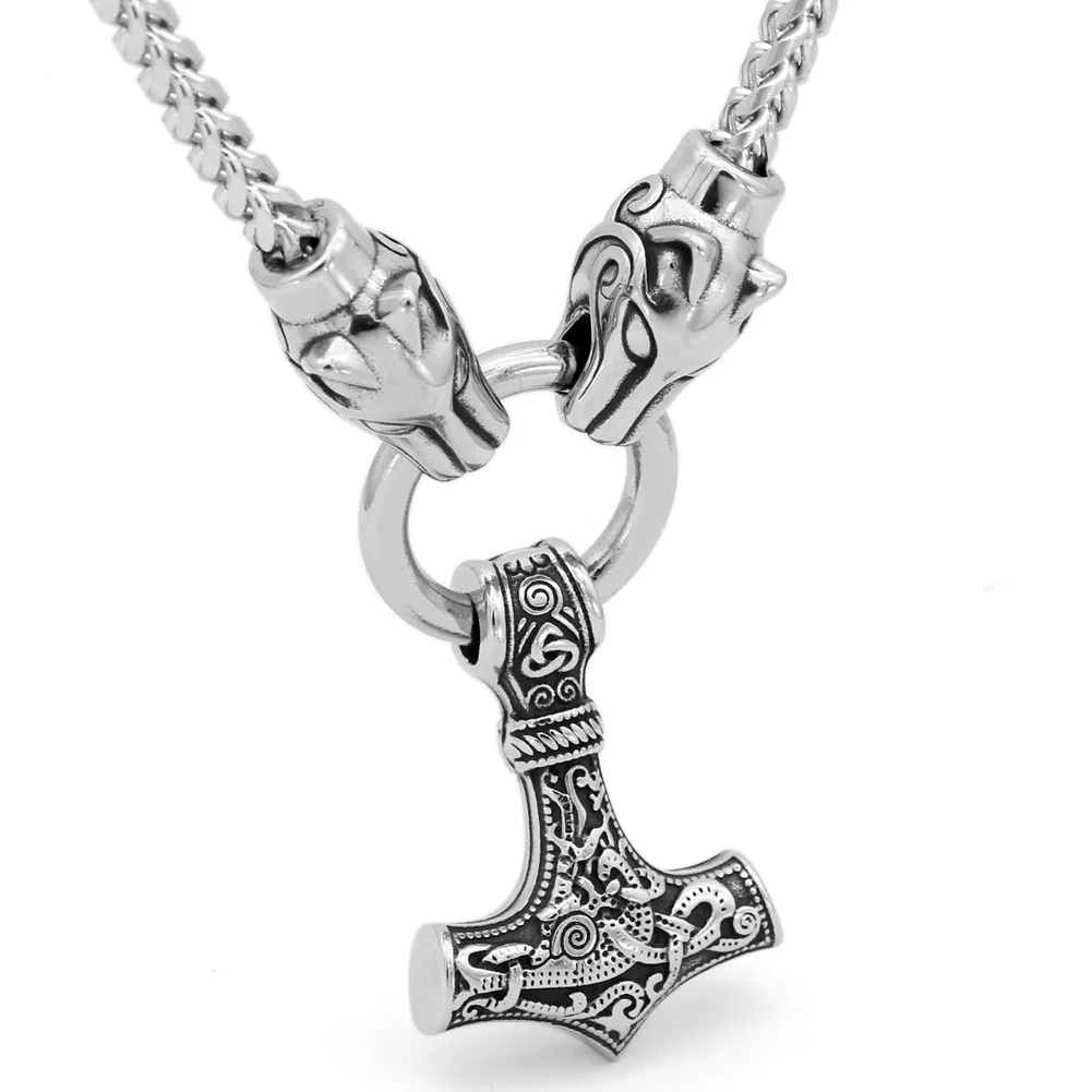Мужская подвеска из нержавеющей стали viking oidn Волчья Голова с thor hammer MJOLNIR ожерелье