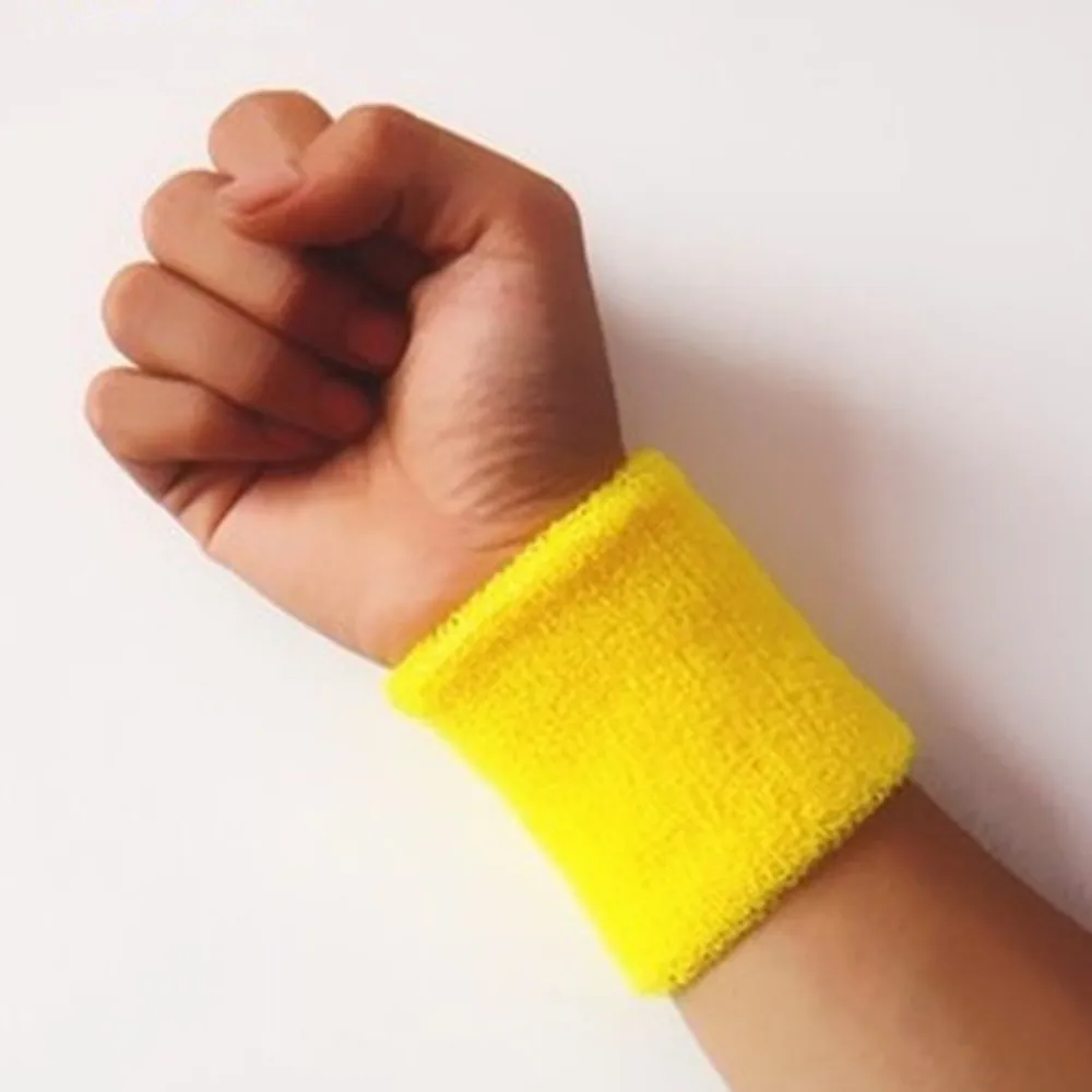 Yellow 1 шт., спортивный напульсник, бандаж, для спортзала, бега, спорта, безопасности, поддержка запястья, бадминтон, махровая ткань, хлопок, пота - Цвет: Yellow