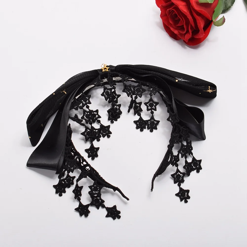 Кружевной головной убор для девочек в стиле &quotЛолита&quot со звездами и черным