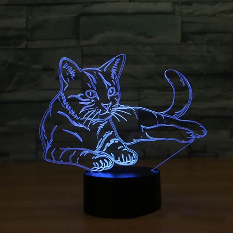 Ночсветильник 3D в виде кошки сменная светодиодсветодиодный лампа для настроения