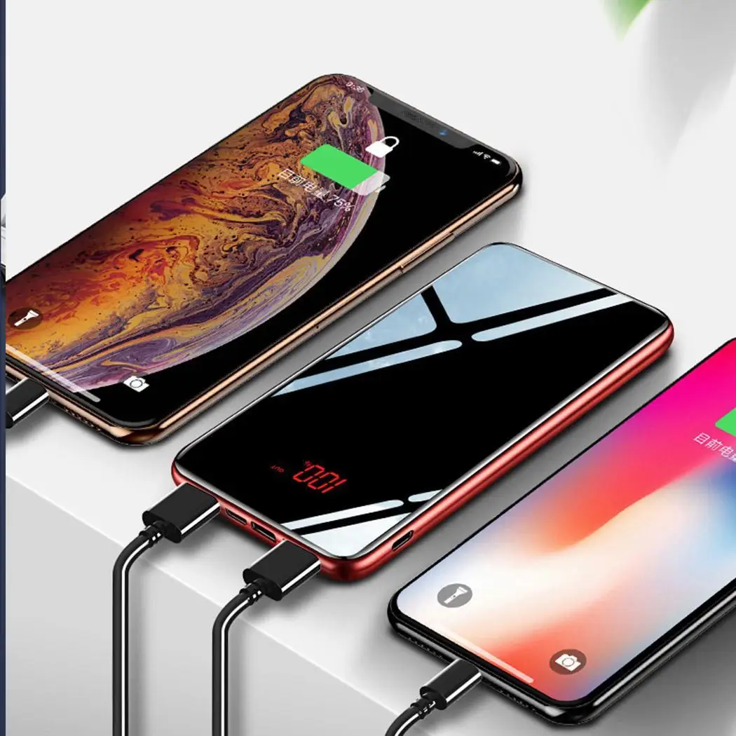 Портативное зеркальное зарядное устройство Ультра тонкое 10000 мА/ч для смартфонов