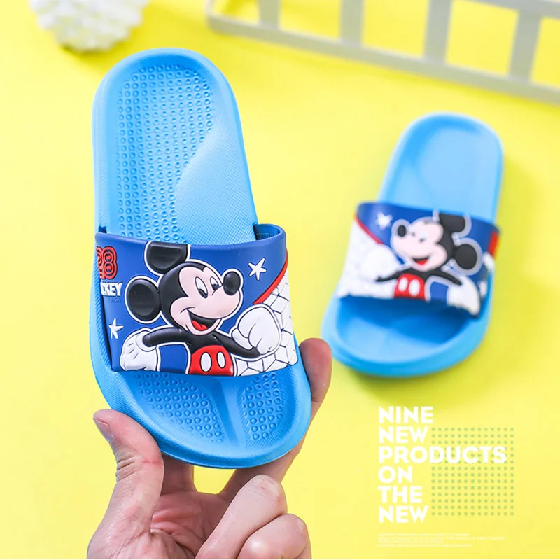 Mickey Тапочки для мальчиков и девочек с рисунком Микки и Минни; милые детские Вьетнамки с героями мультфильмов; Детская домашняя пляжная обувь для сада - Цвет: Mickey