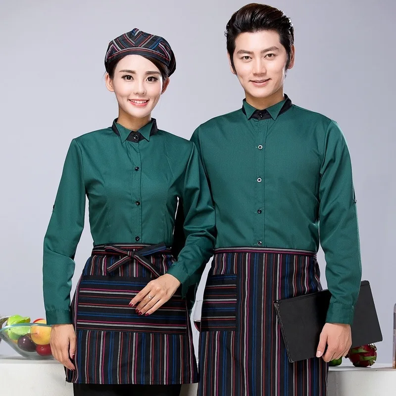 Restaurant Hot Pot Waitress Work Clothing Uniform Fast Food Shops Cafe Bakery Catering Hotel Waiter Long Sleeve Overalls H2394 |