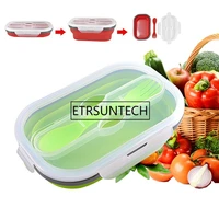 collapsible silicone food storage containers bento boxes fruit crisper meal prep containers portable folding lunch box with fork