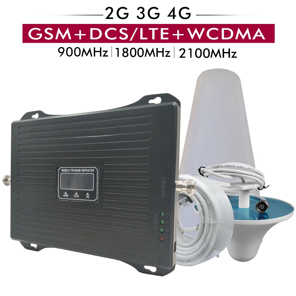 Трехдиапазонный усилитель сигнала 2G 3G 4G GSM 900 DCS/LTE 1800 WCDMA 2100 МГц | Мобильные