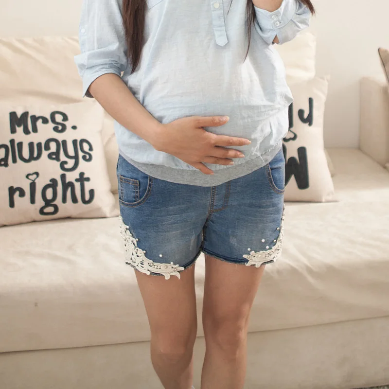 Джинсовые шорты большого размера для беременных повседневные кружевные Капри с