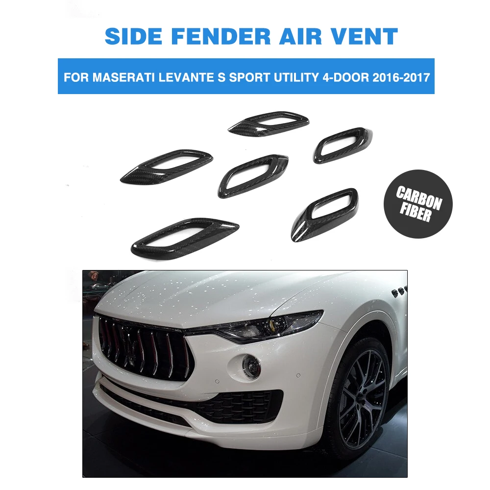

6PCS Carbon Fiber side fender vent air intake decorative covers Stickers for Maserati Levante S Sport Utility 4-Door 2016-2017