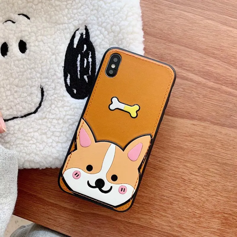 Cute Card Leather Pink Keji Dog Phone Case for iphone Xs max XS XR X Yellow Anti-fall 6 6s 7 8 Plus Protective Cover |