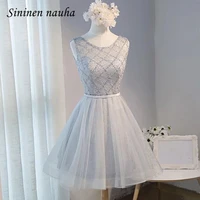 silver prom homecoming dresses short for women junior beaded party cocktail a line tulle 2019 plus size vestidos de festa 373