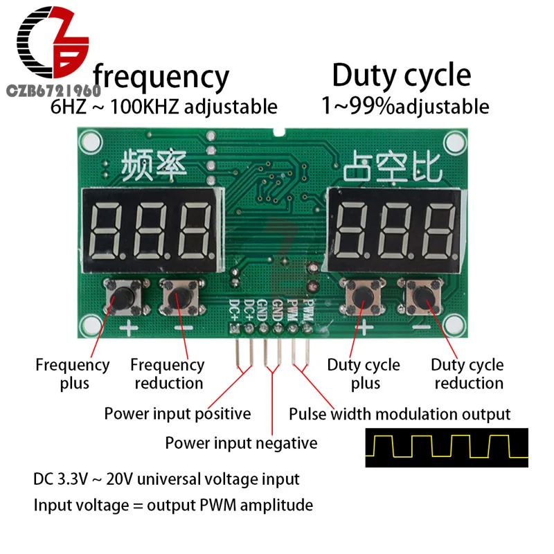 DC 12 В СВЕТОДИОДНЫЙ Цифровой PWM импульсная Частота функция генератор сигналов квадратная волна прямоугольная волна рабочий цикл