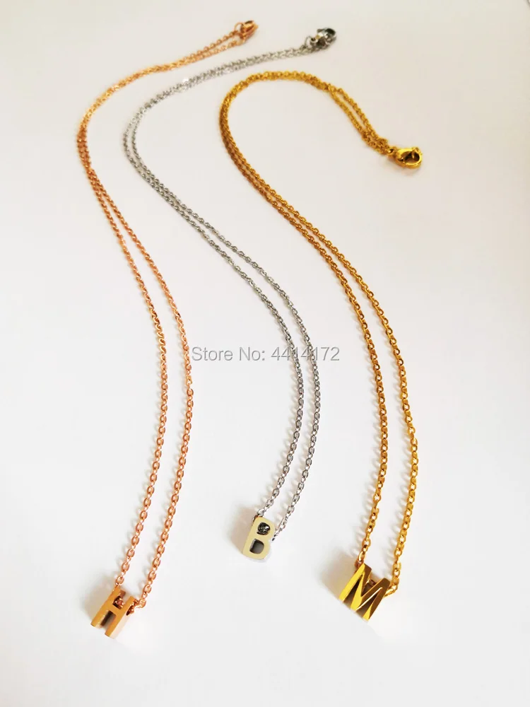 8mm little Alphabet letter steel rose gold color tone thin cross chains stainless necklaces girl women men's jewelry 5pcs | Украшения и