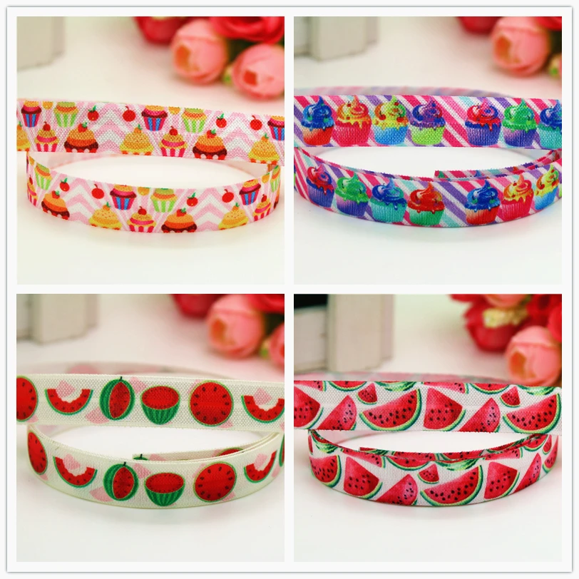 

DHK 5/8'' Free shipping cupcake watermelon fruits printed Fold Elastic FOE headband headwear hairband decoration wholesale S598