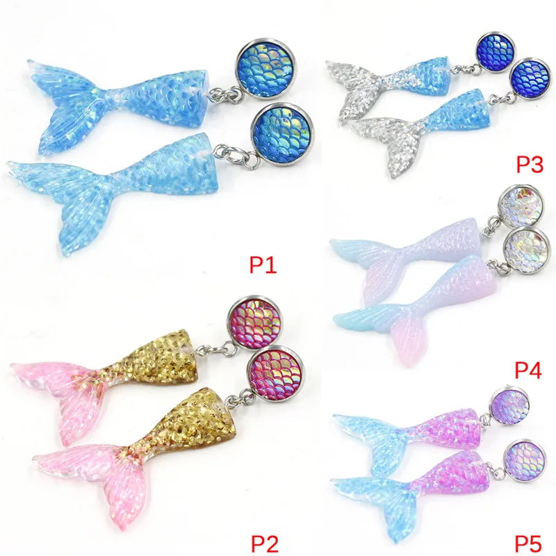 1 пара сверкающих голографических серег русалки серьги с хвостом рыбками и