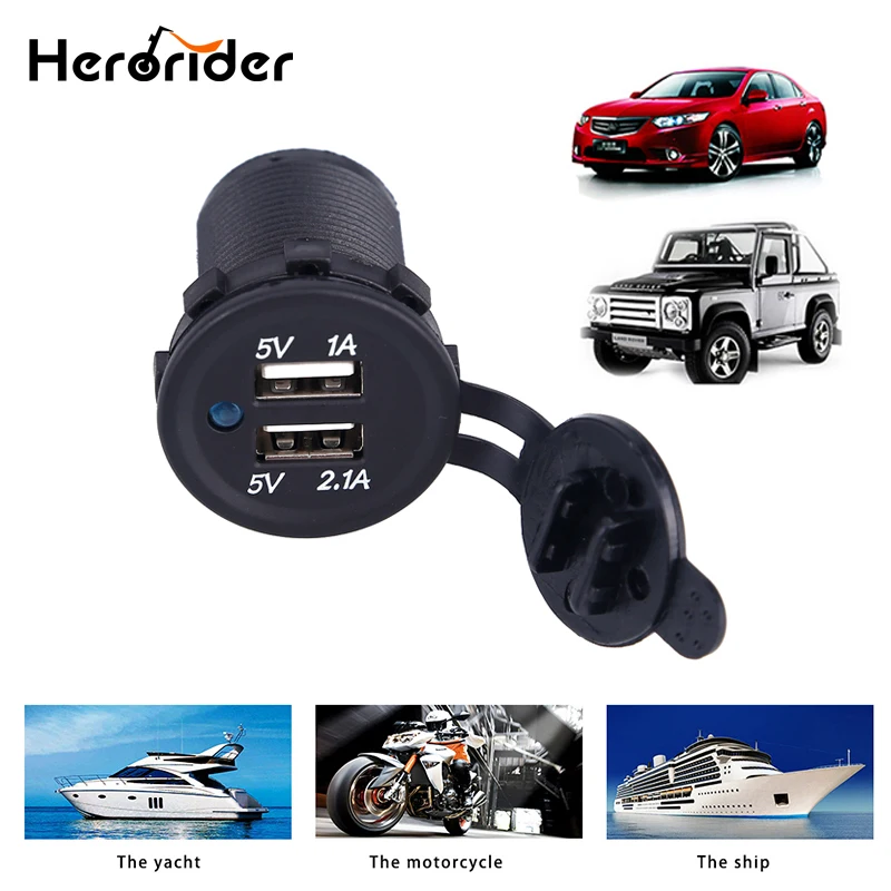 

Motorcycle Dual USB Socket Charger Power Adapter Outlet Power 12-24V Mobile Phone Charger with LED for Auto Car Truck ATV Boat
