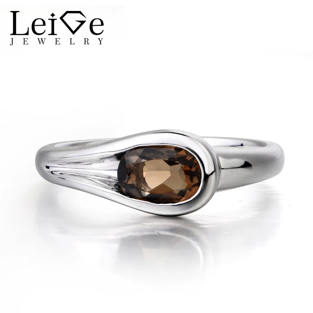 

Leige Jewelry Cocktail Party Ring Natural Smoky Quartz Ring Oval Cut Gemstone 925 Sterling Silver Fine Jewelry Wedding Gifts
