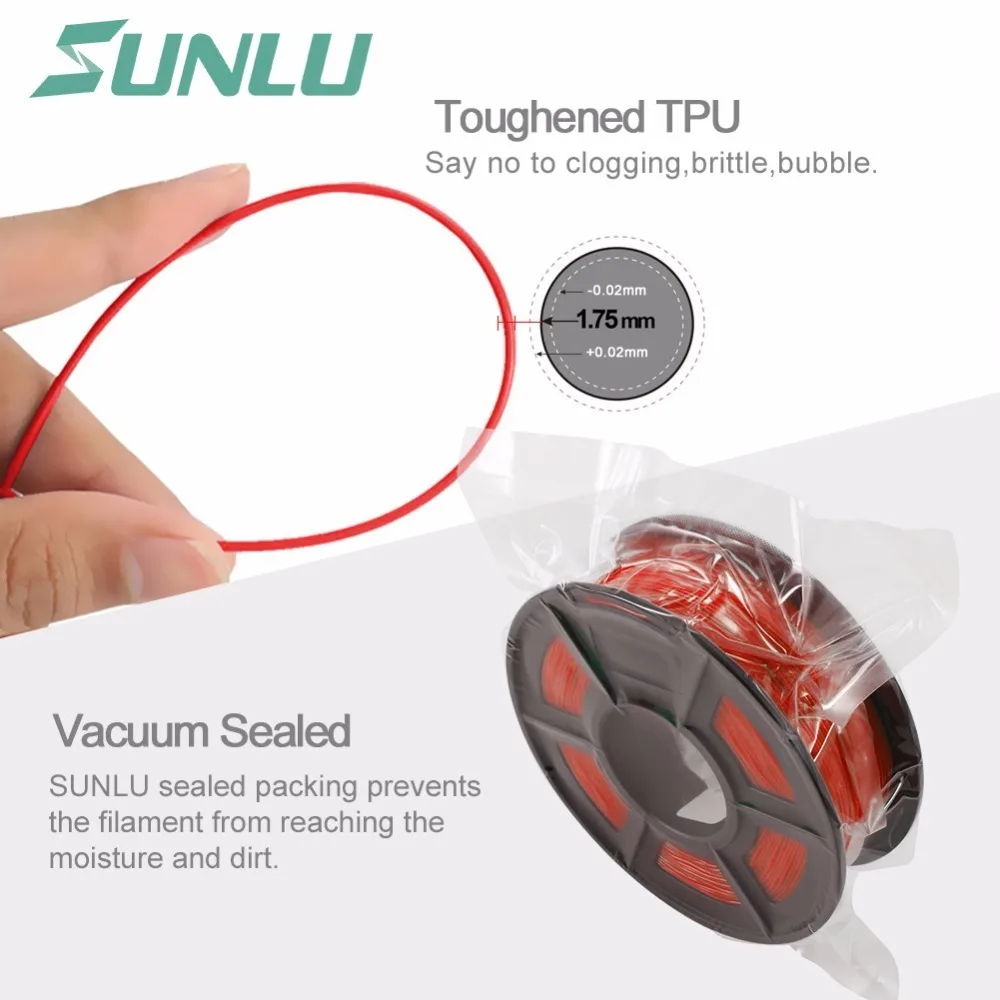 SUNLU TPU 3d Printer Filament 0.5kg Dimensional Accuracy+/-0.02mm Non-toxic Elastic 3D Printing Material