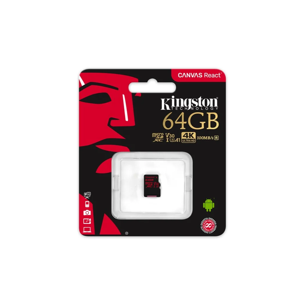 Kingston Технология холст реакцию 64 ГБ MicroSDXC класс 10 UHS I 100 МБ/с. черный красный|Карты