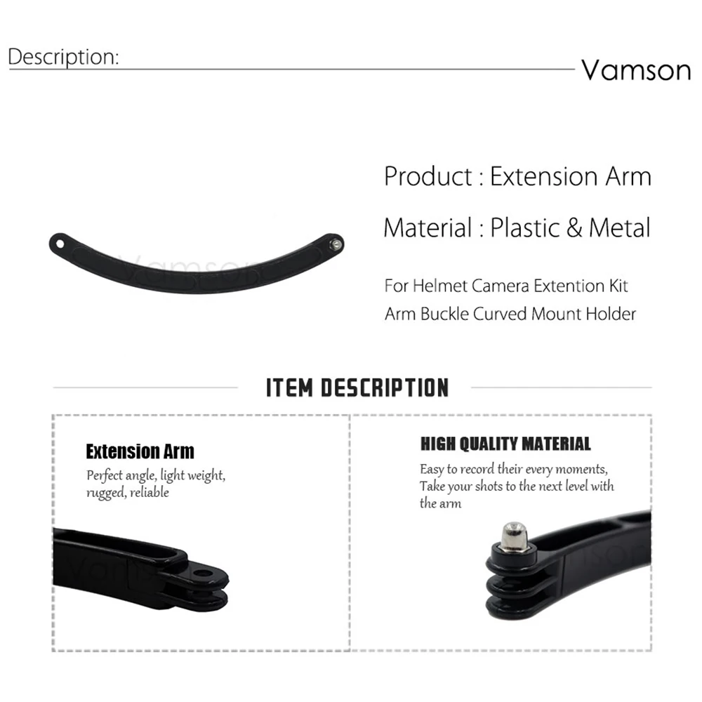 Vamson for GoPro Accessories Helmet Extension Arm Mount For Go pro Hero 4 3+for SJ4000 Xiaomi yi Action Camera VS50 | Электроника