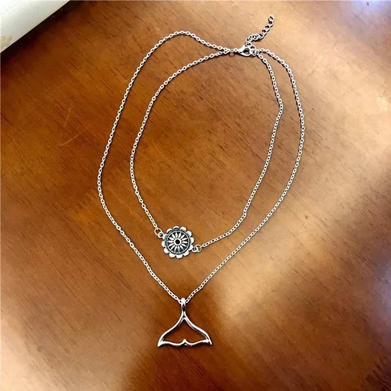 2019 Jewelry Bohemian Multilayer Carved Flower Fishtail Pendant Necklace Lady Vintage Antique | Украшения и аксессуары