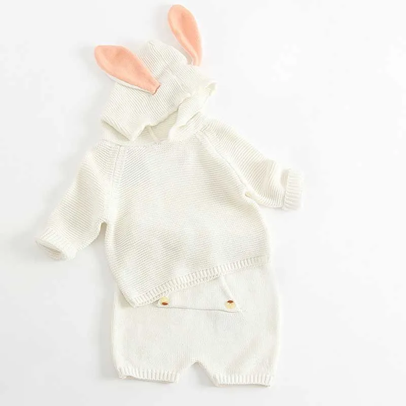 B83S03 White Новинка года, Осенние комплекты одежды для маленьких детей вязаный свитер для маленьких мальчиков и девочек кардиган+ шорты, костюм брендовый хлопковый костюм для малышей - Цвет: B83S03 White