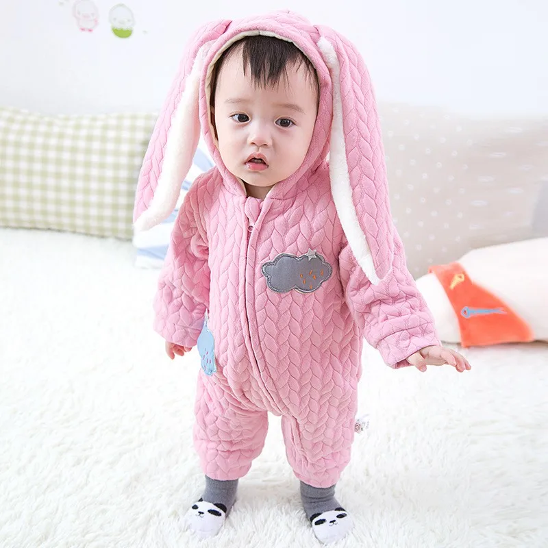 Зимний бархатный комбинезон для новорожденных с кроличьими ушками 60 100 см|clothes