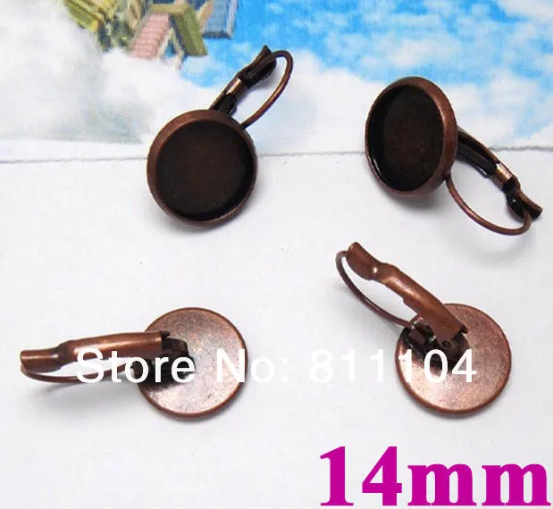 

14mm Vintage Antique Copper Plated Circle Bezel Tray French Style Clip Hook Earrings Settings Blank Jewellry Findings Wholesale