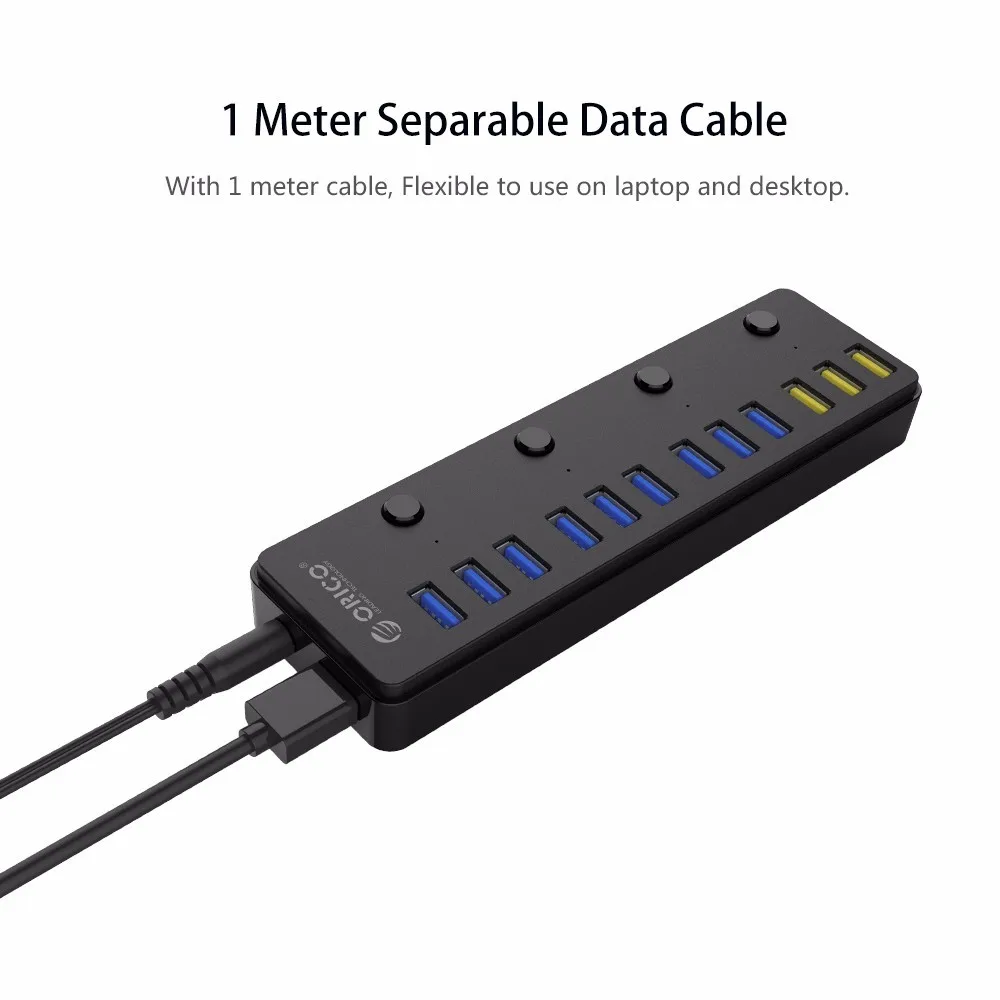 ORICO 12 портов USB 3,0 концентратор с 12 В 5A адаптер питания мульти usb hub-разветвитель с 3 портами BC1.2 USB зарядка для ноутбука ПК телефон