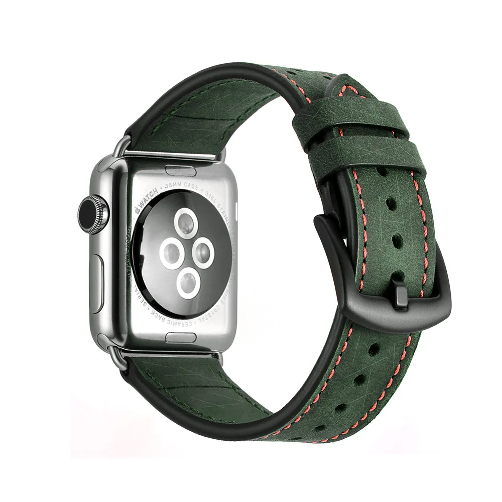 Сменный ремешок из натуральной кожи для Apple Watch Band 44 мм 40 мм 42 мм 38 мм спортивный дышащий ремешок для часов iWatch Series 5 4 3 2