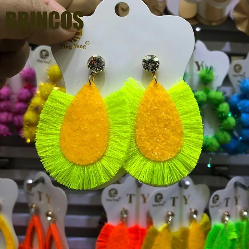2 Earrings for women Neon green Tassel boho gold korean indian jewelry statement drop handmade oversize bohemia aliexpress - Metal Color: 2