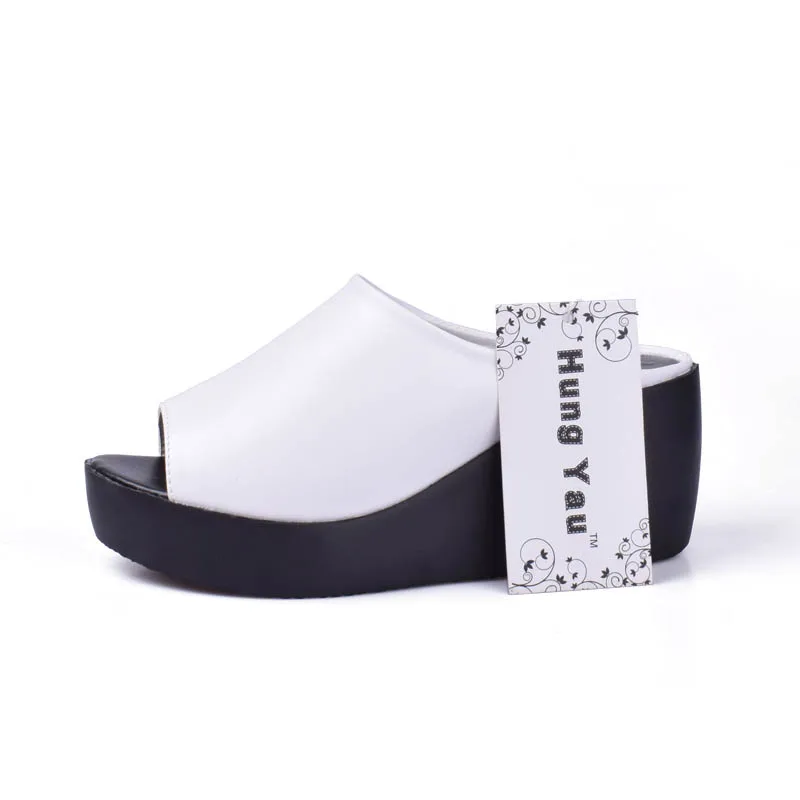Женские кожаные босоножки на танкетке 7 5 см толстом каблуке|slide shoes|wedge women shoessandals