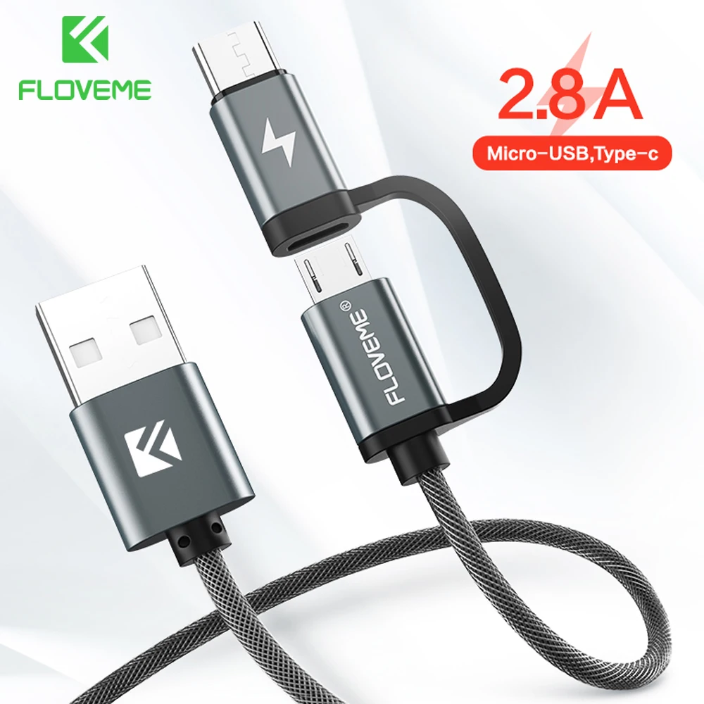 FLOVEME QC 3,0 USB кабель Micro usb type C 2 в 1 кабель для быстрой зарядки для samsung Galaxy S9 Note8 для huawei p20 Redmi note 5 pro