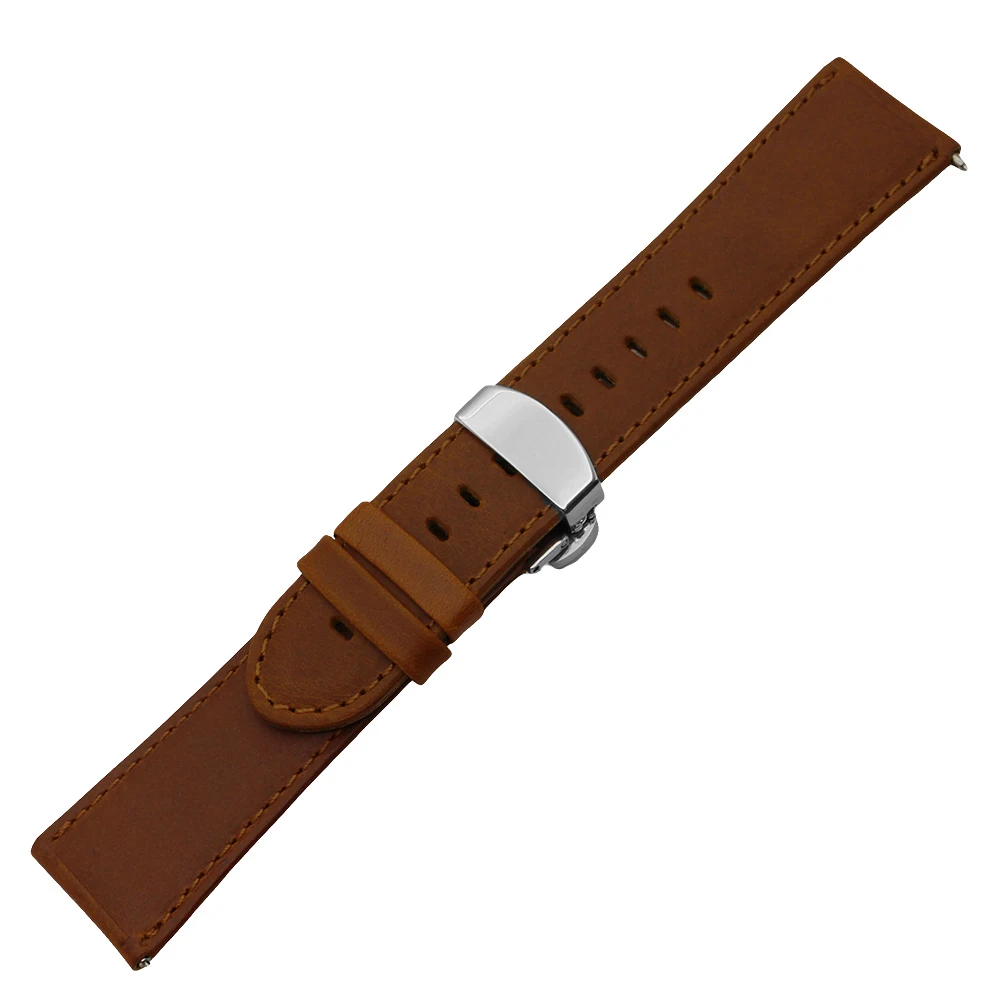 Genuine Leather Watch Band for Seiko Watchband 22mm Men Women Quick Release Strap Wrist Loop Belt Bracelet Black Brown + Pin