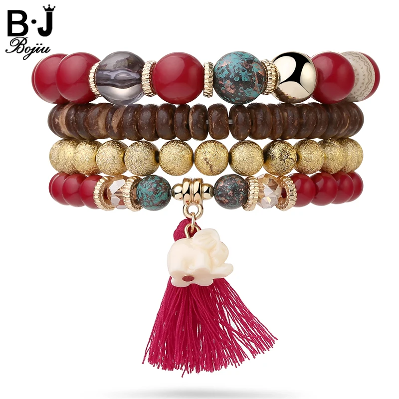 

Набор женских браслетов BOJIU BCSET11, богемный браслет из смолы с подвесками, 4 шт.