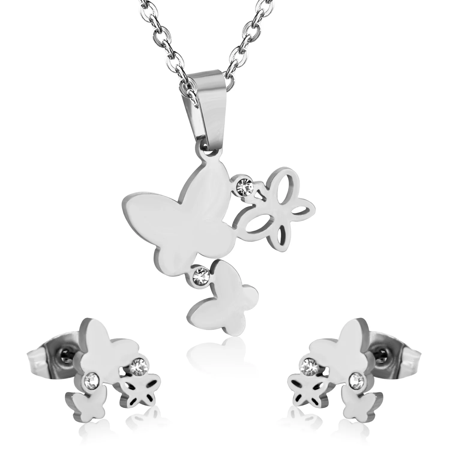 Silver Luxukissids модный дизайн бабочка стиль ожерелье Комплект сережек для женщин Золотой Цвет кубический циркон ювелирные наборы - Окраска металла: Silver