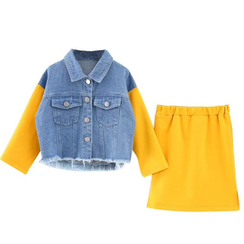 

Baby Girls Spring Clothing Set Fashion Patchwork Jeans Jacket Coat+Slim Package Hip Skirt High Quality Girls Outfit Kids Sets